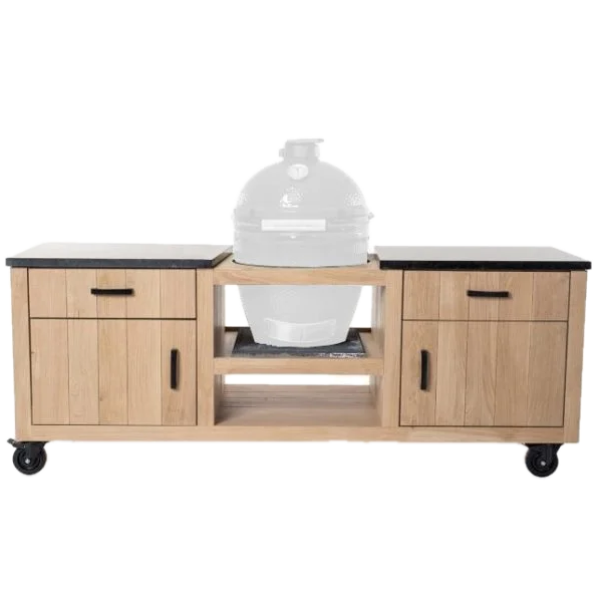 Fraaii buitenkeuken staal eiken long L + granieten werkblad