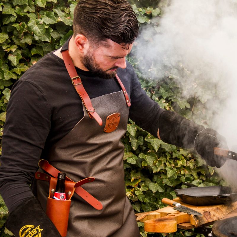 Xapron Bovine leren BBQ schort met nekband