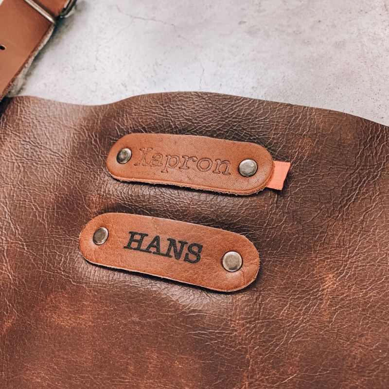 Xapron leren BBQ schort met verwisselbare keperbanden