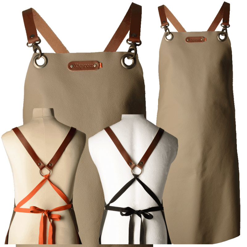 Xapron leren BBQ schort met verwisselbare keperbanden