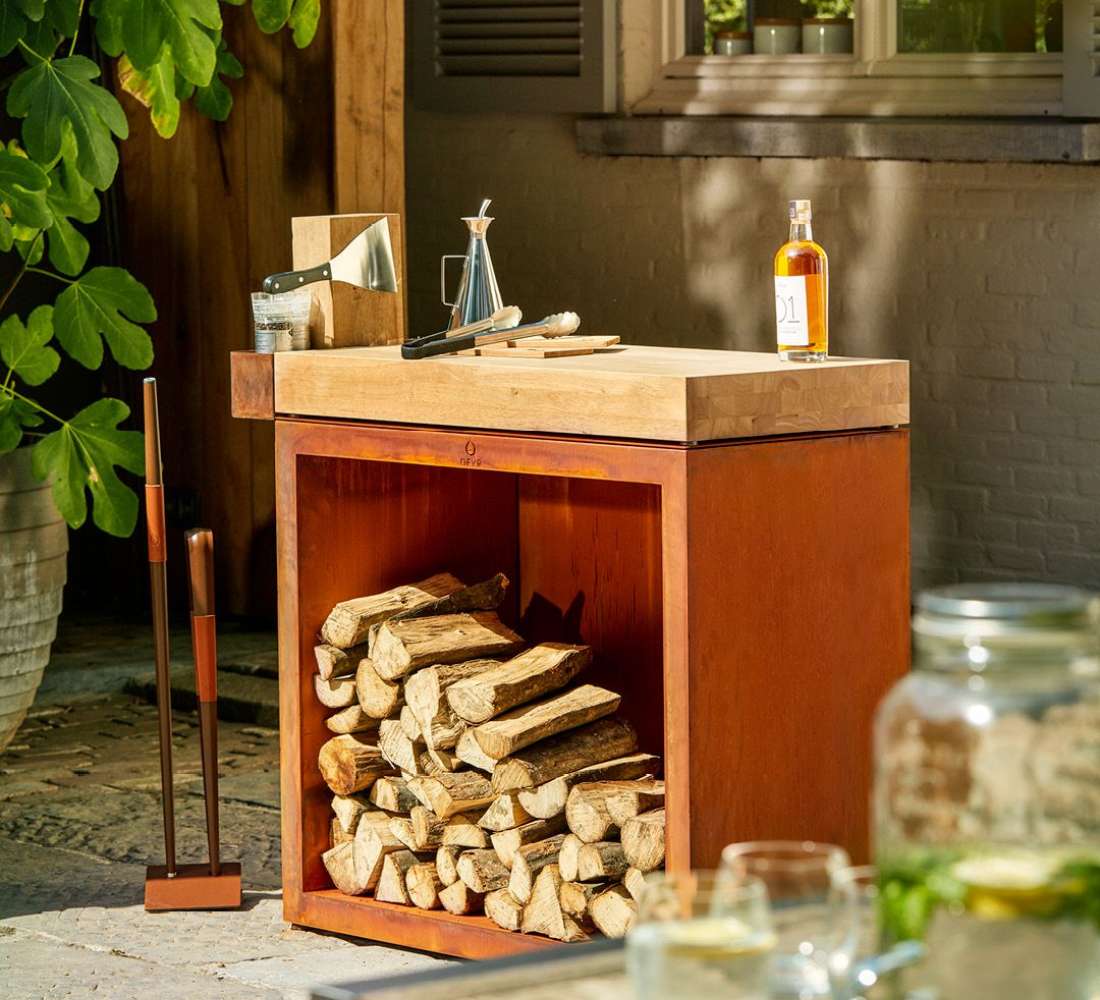 OFYR butcher block storage 90 corten teak hout