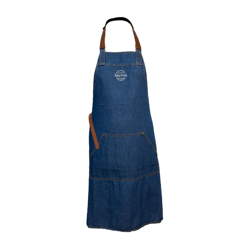 Xapron denim schort met leren band