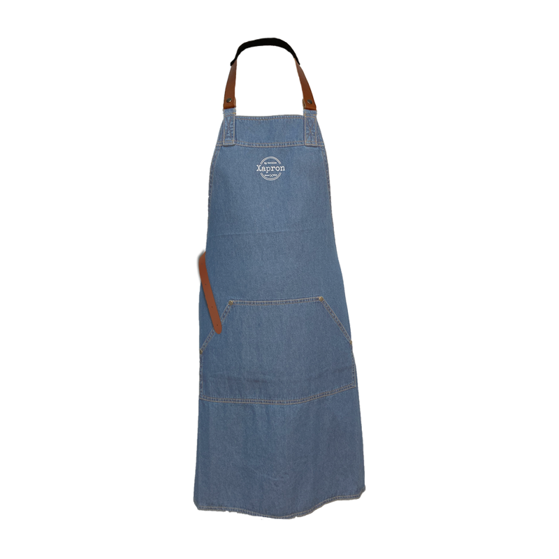 Xapron denim schort met leren band