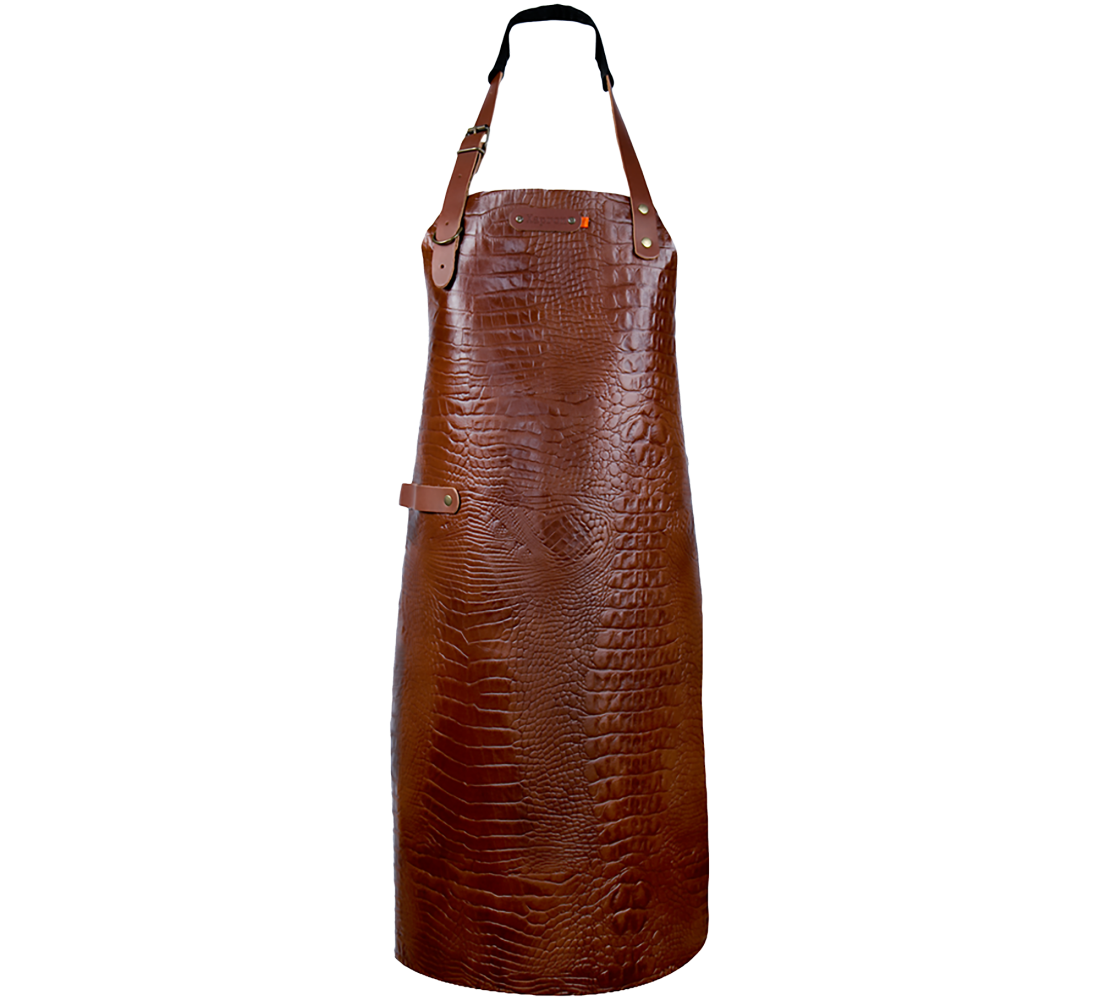 Xapron leren BBQ schort caiman met nekband