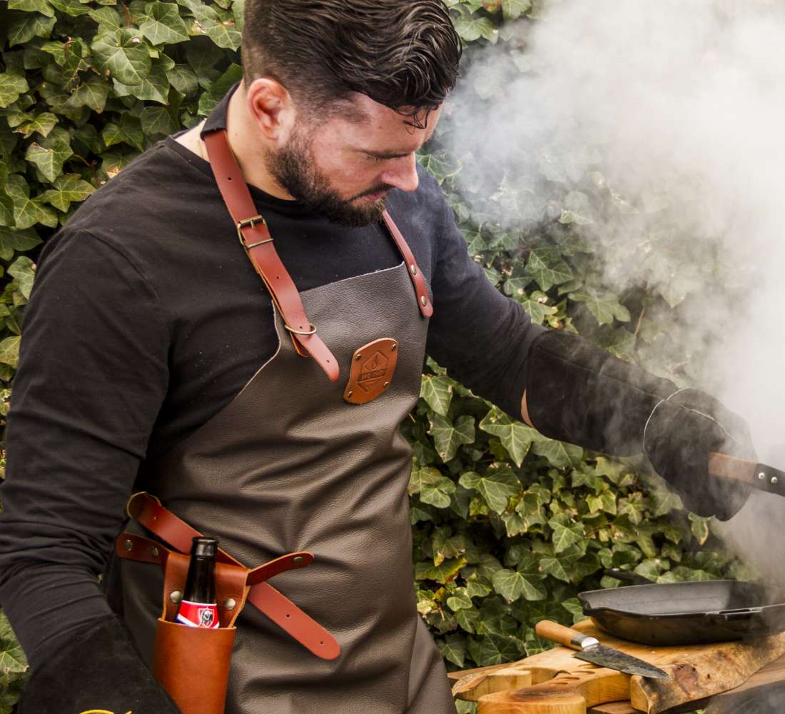 Xapron leren BBQ schort met nekband