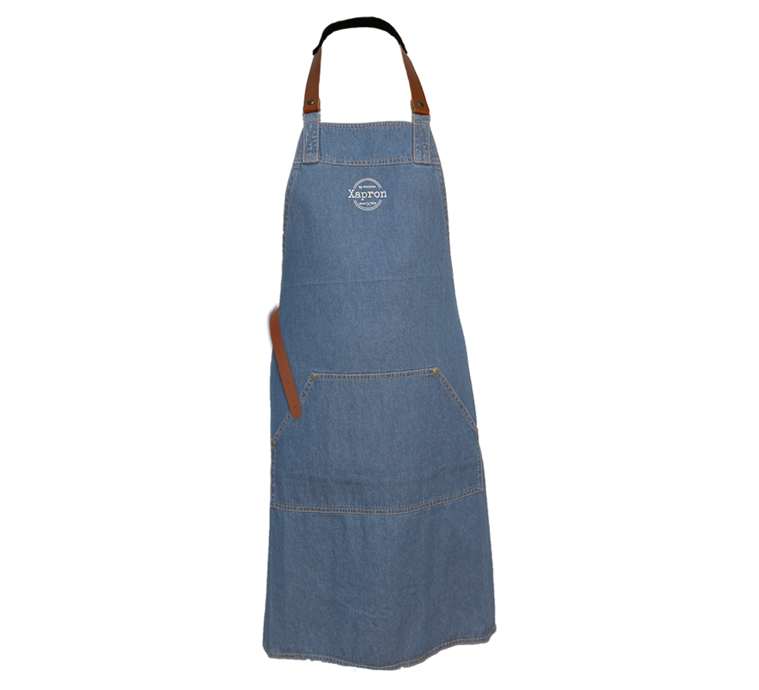 Xapron denim schort met leren band