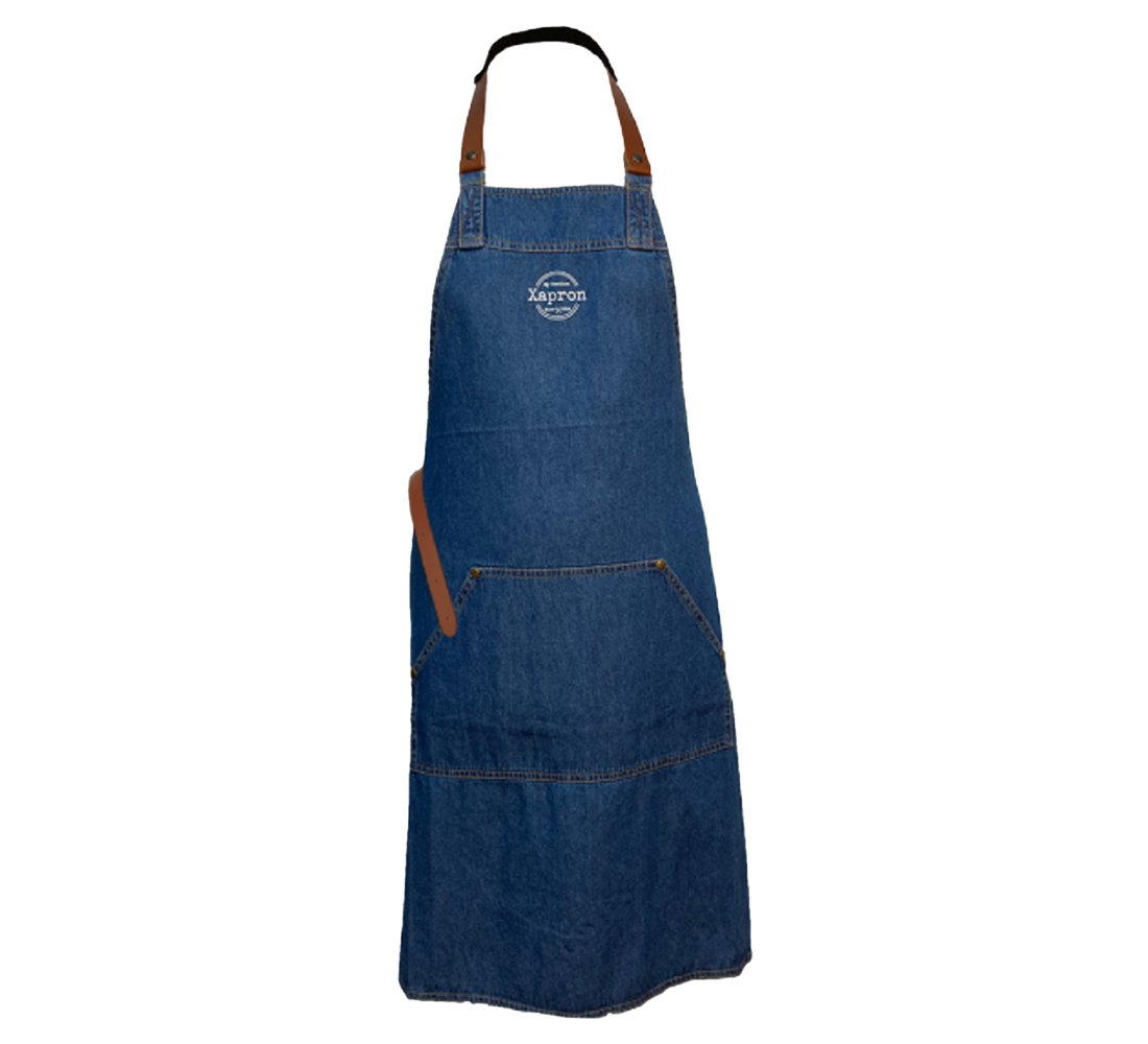 Xapron denim schort met leren band