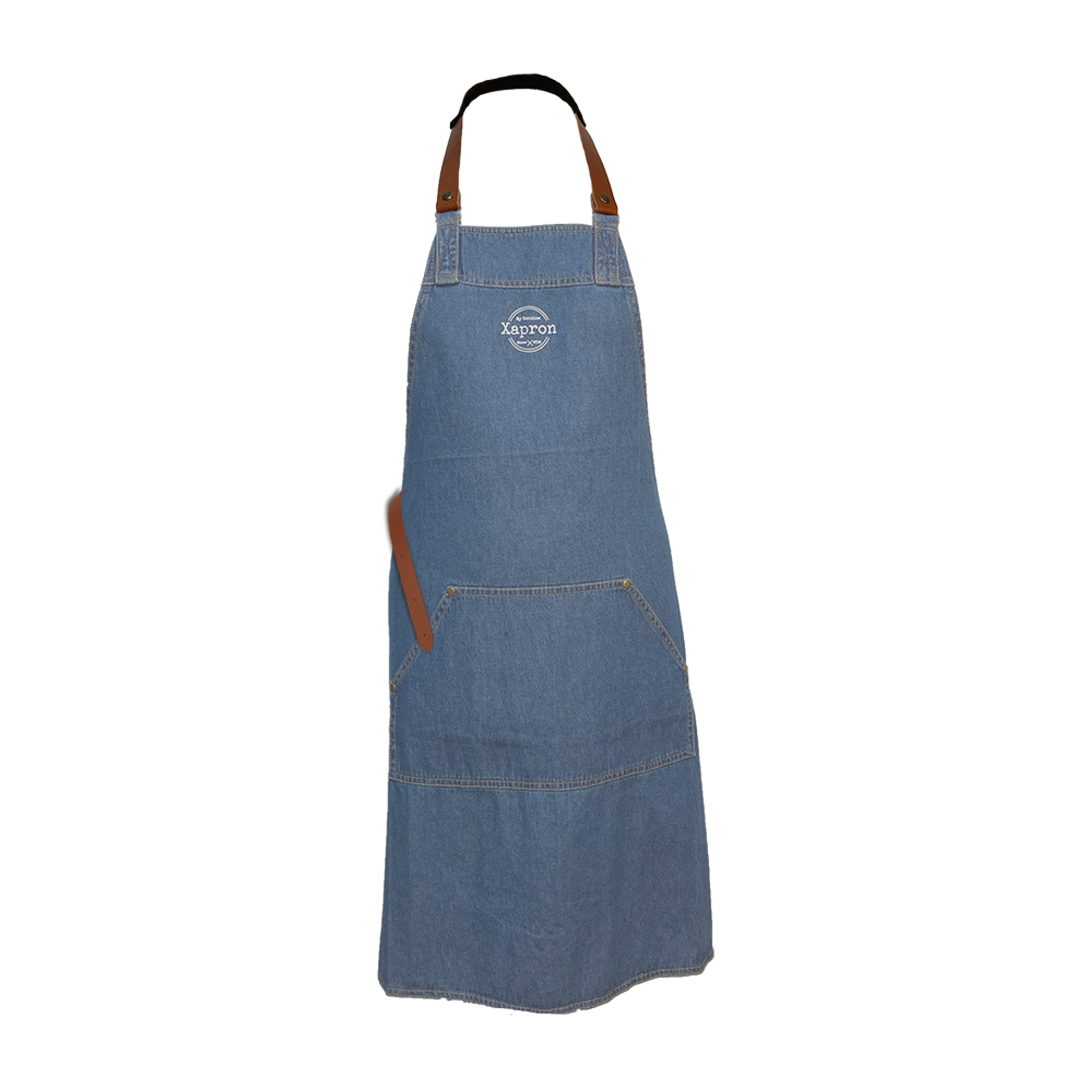 Xapron denim schort met leren band