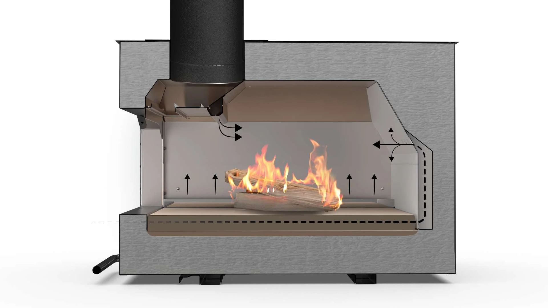 Vonken pizza oven doorsnede luchttoevoer