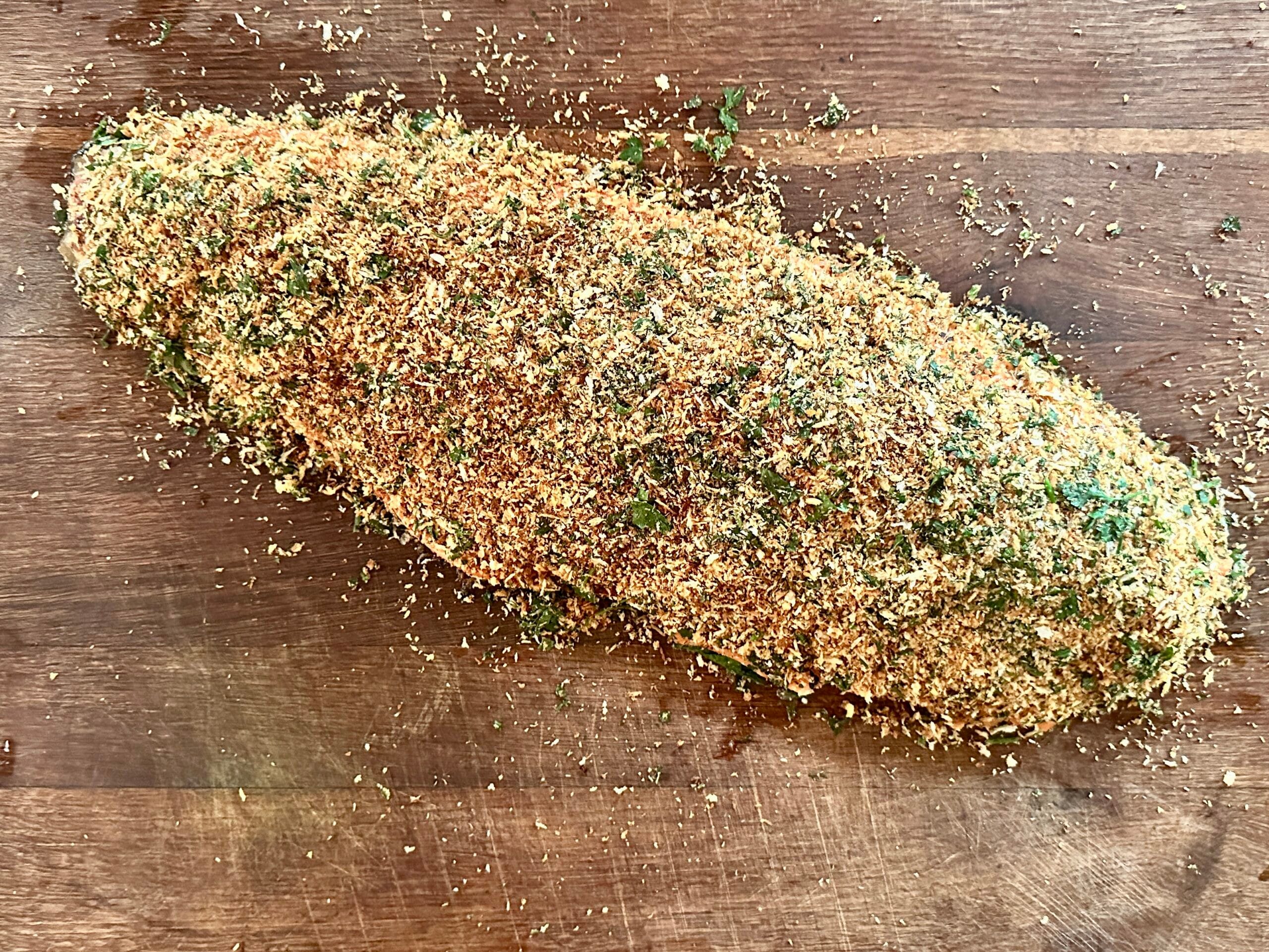 Warmgerookte zalm met krokante pankokorst
