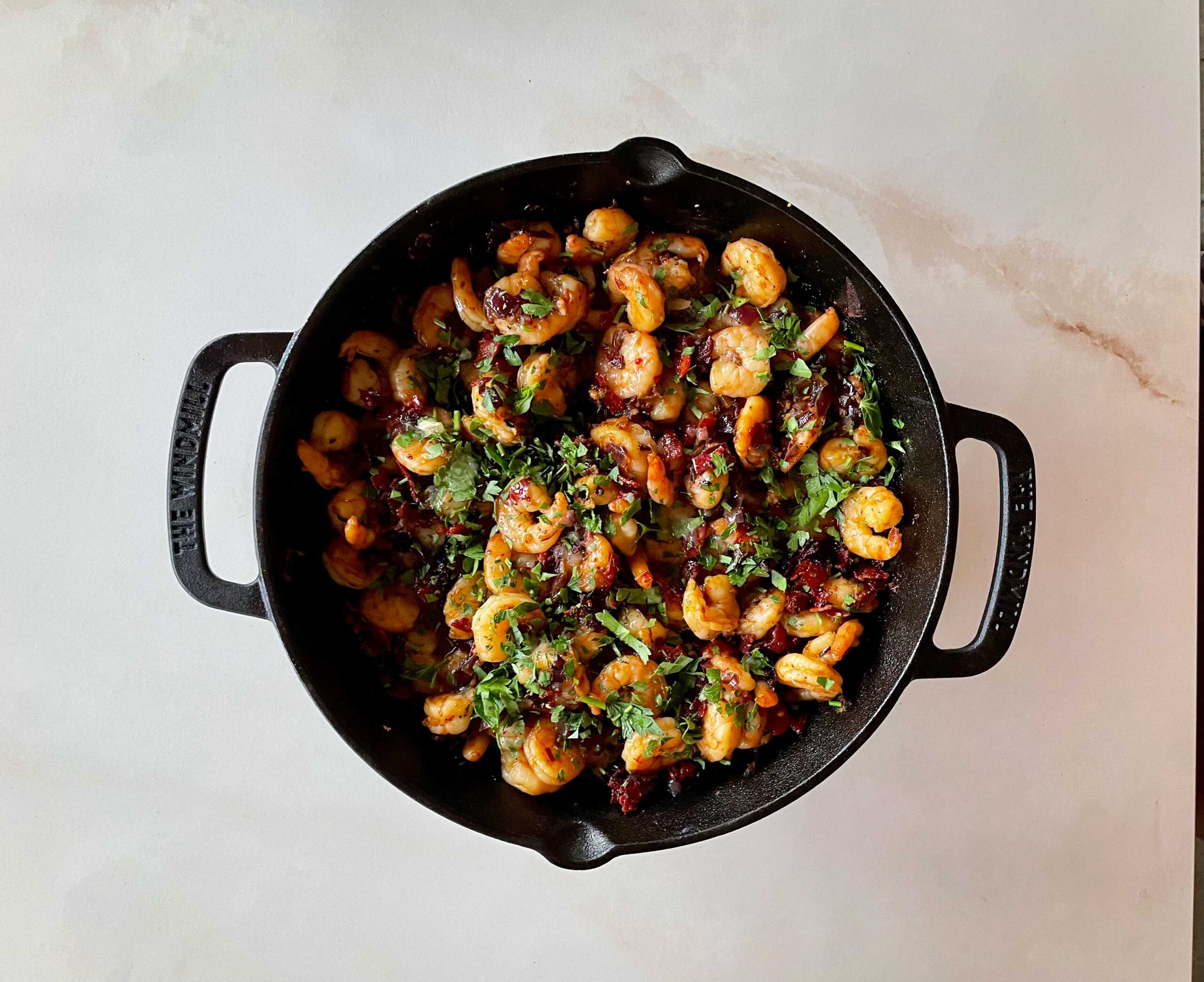 Crispy chili gamba’s met chorizo