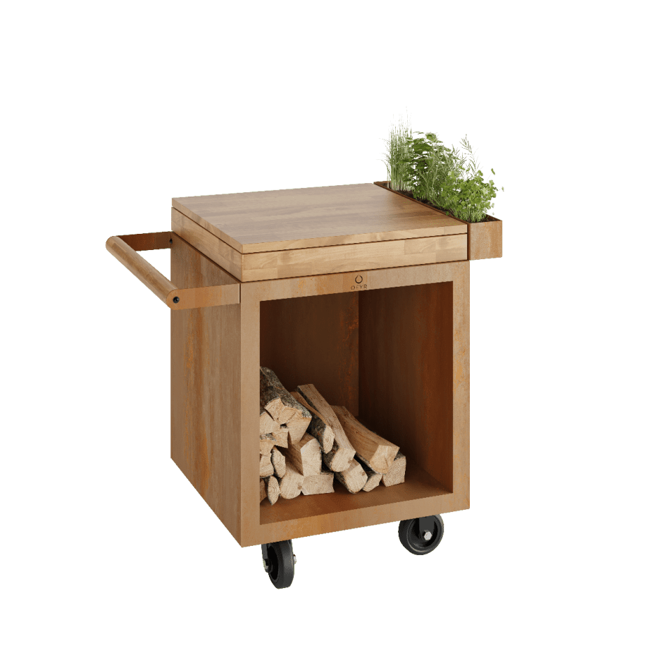 OFYR mise en place table corten 65 PRO teak hout