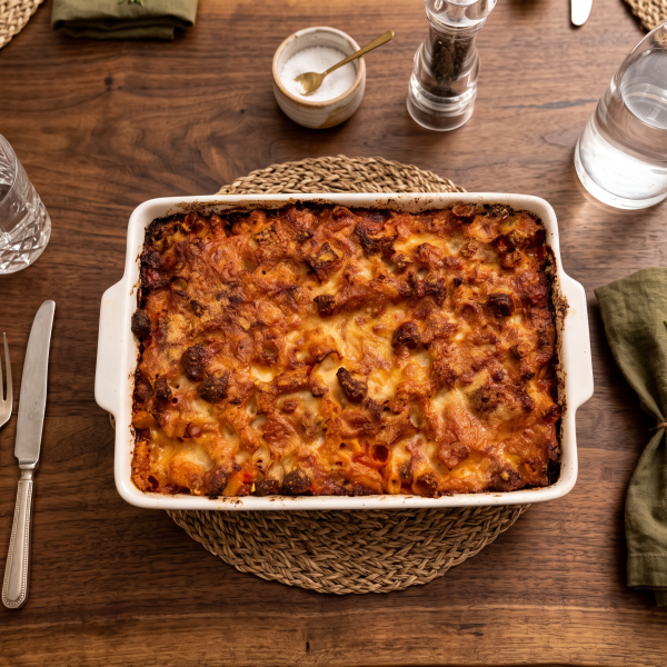 Pasta al forno met venkelworst uit de houtoven