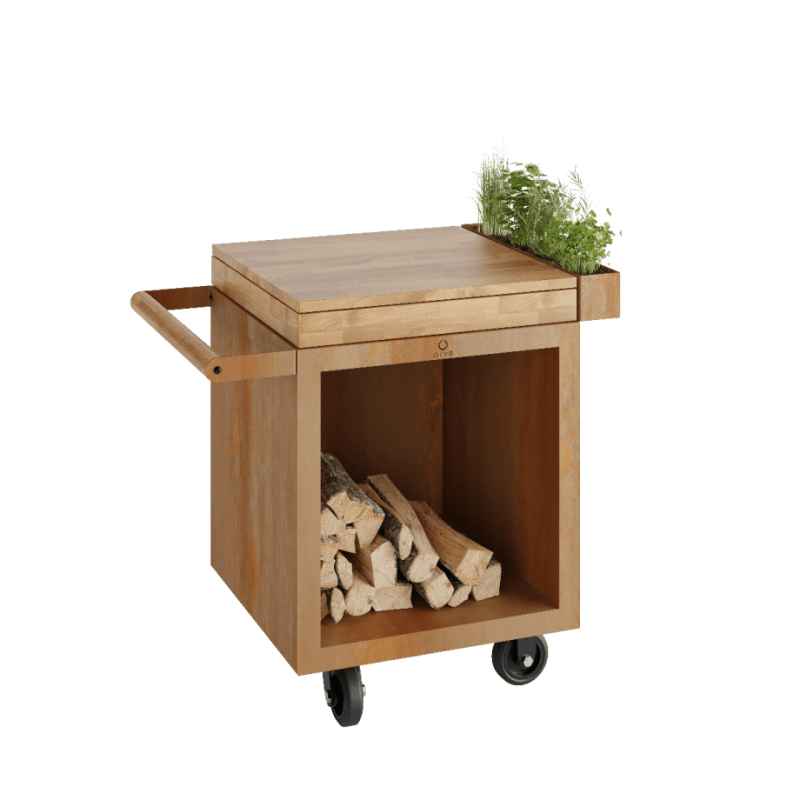 OFYR mise en place table corten 65 PRO teak hout