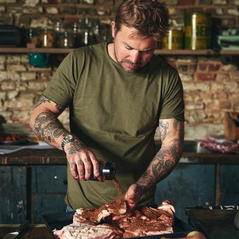 Vlees rubben op the bastard butcher block